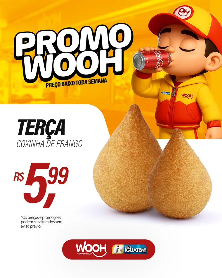Terça: coxinha de frango por R$ 5,99